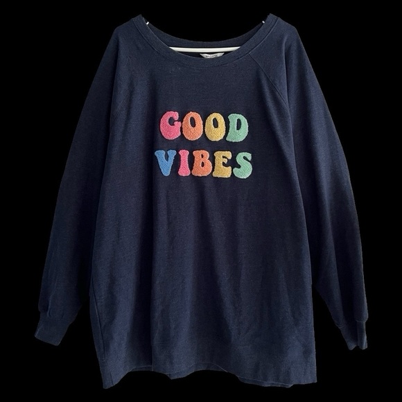 Wildfox Blue Good Vibes Sweater Sz XL Oversized Pullover Groovy Retro 70s Vibes - Picture 1 of 7